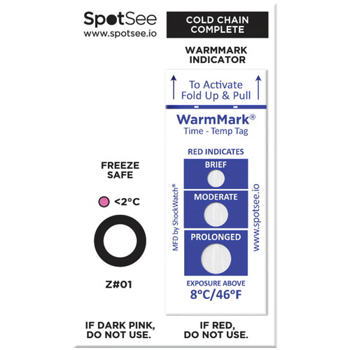 Indicador de temperatura ColdChain 2°C-8°C/36°F-46°F